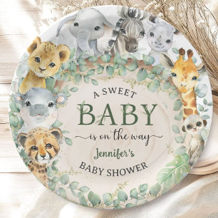 Safari Jungle Dieren Baby Shower Tropisch   Papieren Bordje