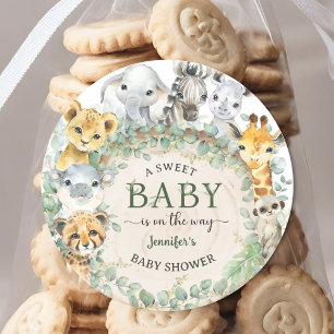 Safari Jungle Dieren Baby Shower Tropisch Ronde Sticker