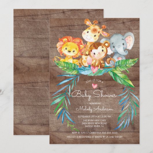 Safari Jungle Dieren Baby Shower Uitnodiging (Voorkant / Achterkant)