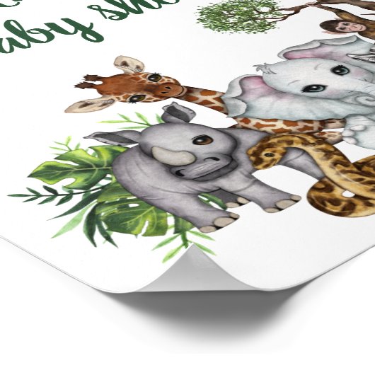 Safari Jungle Dieren Baby Shower Welkom Bord Poster (Hoek)