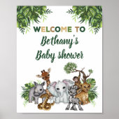 Safari Jungle Dieren Baby Shower Welkom Bord Poster (Voorkant)