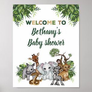 Safari Jungle Dieren Baby Shower Welkom Bord Poster