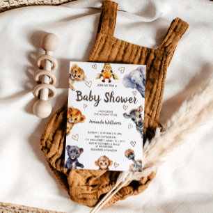 Safari Jungle Dieren & Harten Moderne Baby Shower Kaart