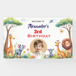 Safari Jungle Dieren Kinderen Neutrale Verjaardags Spandoek
