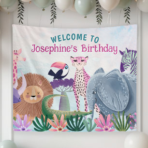 Safari jungle dieren meisje op maat spandoek