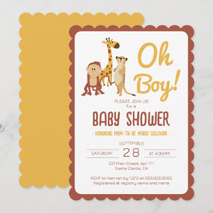Safari Jungle Dieren Oh Jongen Baby Shower Kaart