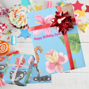 Safari Jungle Dieren Verjaardag Naam Cadeaupapier