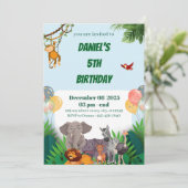 Safari Jungle Dieren Verjaardagsuitnodiging voor k Kaart (Staand voorkant)