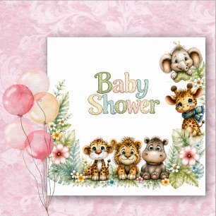 Safari Jungle Dieren Watetrcolor Baby Borrel Servet