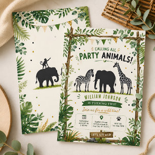 Safari Jungle Feest Dieren 2e Verjaardag Kaart