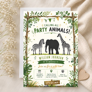 Safari Jungle Feest Dieren 3e Verjaardag Kaart
