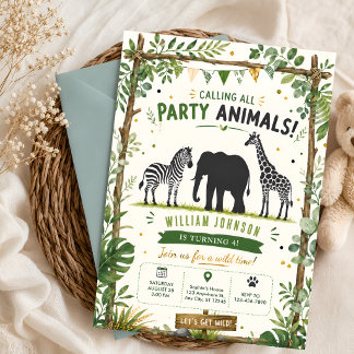 Safari Jungle Feest Dieren 4e Verjaardag Kaart