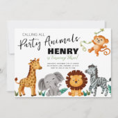 Safari Jungle Feest Dieren Verjaardagsuitnodiging Kaart (Voorkant)