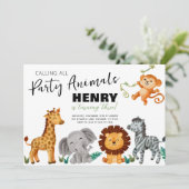 Safari Jungle Feest Dieren Verjaardagsuitnodiging Kaart (Staand voorkant)