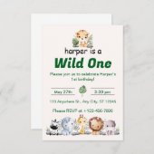 Safari Jungle First Birthday Kaart (Voorkant / Achterkant)