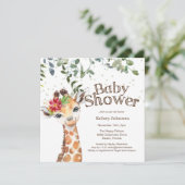 Safari Jungle Meisje Giraffe Baby Shower Uitnodigi Kaart (Staand voorkant)