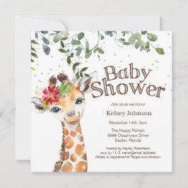 Safari Jungle Meisje Giraffe Baby Shower Uitnodigi Kaart