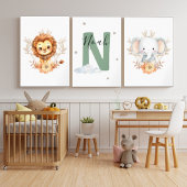 Safari Jungle Nursery Set with Name Initial Green