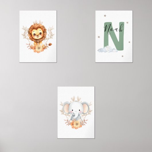 Safari Jungle Nursery Set with Name Initial Green (Voorkant)