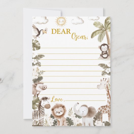 Safari Jungle Party Time Capsule Note Message Card Bedankkaart (Voorkant)