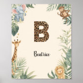 Safari Jungle Personalized Name Monogram B Nursery Poster (Voorkant)