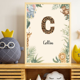Safari Jungle Personalized Name Monogram C Nursery Poster