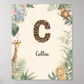 Safari Jungle Personalized Name Monogram C Nursery Poster (Voorkant)