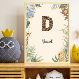 Safari Jungle Personalized Name Monogram D Nursery Poster