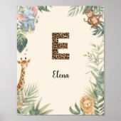 Safari Jungle Personalized Name Monogram E Nursery Poster (Voorkant)