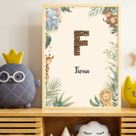 Safari Jungle Personalized Name Monogram F Nursery Poster