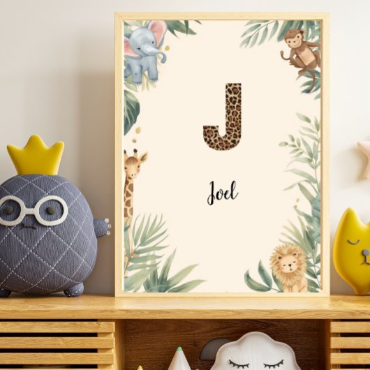 Safari Jungle Personalized Name Monogram J Nursery Poster