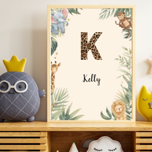 Safari Jungle Personalized Name Monogram K Nursery Poster
