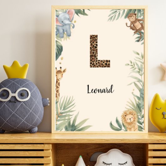 Safari Jungle Personalized Name Monogram L Nursery Poster