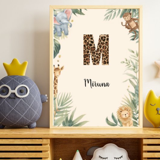 Safari Jungle Personalized Name Monogram M Nursery Poster