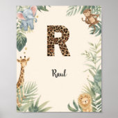 Safari Jungle Personalized Name Monogram R Nursery Poster (Voorkant)