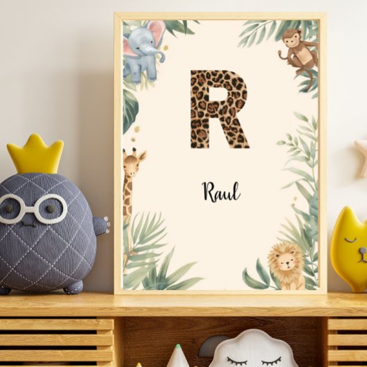 Safari Jungle Personalized Name Monogram R Nursery Poster