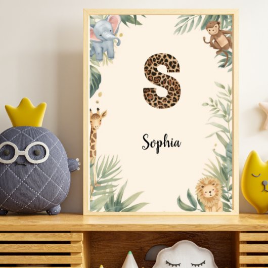 Safari Jungle Personalized Name Monogram S Nursery Poster