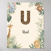 Safari Jungle Personalized Name Monogram U Nursery Poster (Voorkant)