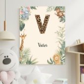 Safari Jungle Personalized Name Monogram V Nursery Poster