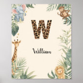 Safari Jungle Personalized Name Monogram W Nursery Poster (Voorkant)
