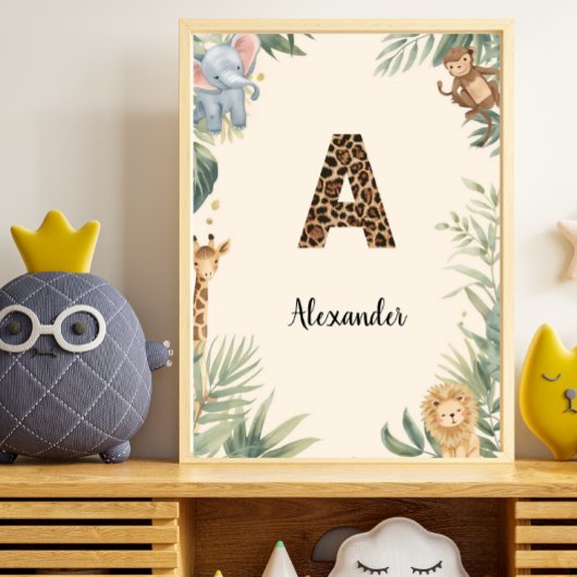 Safari Jungle Persoonlijke naam monogram A kinderk Poster