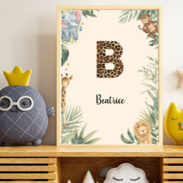 Safari Jungle Persoonlijke naam Monogram B Kinderk Poster