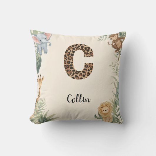 Safari Jungle Persoonlijke naam monogram C kinderk Kussen (Voorkant)