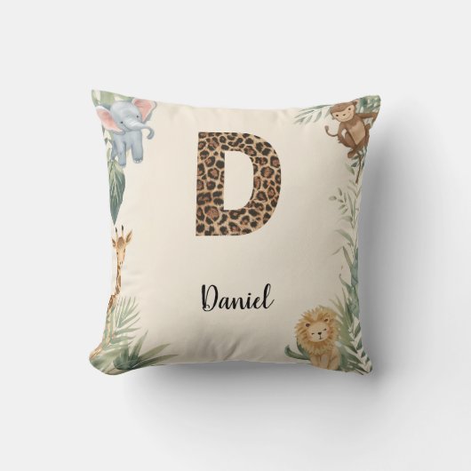 Safari Jungle Persoonlijke naam Monogram D Kinderk Kussen (Voorkant)