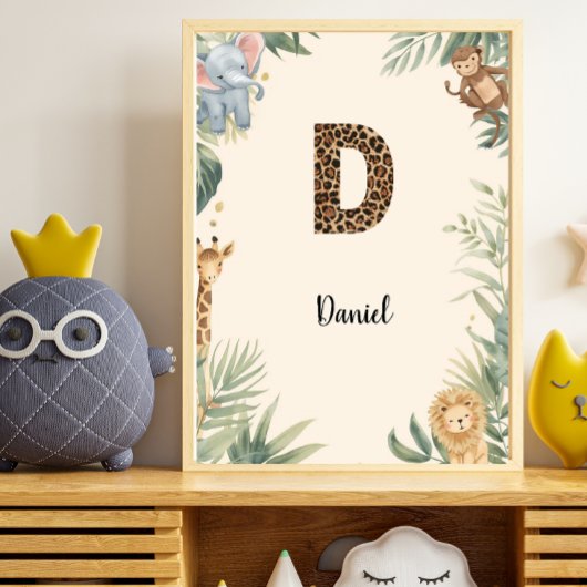 Safari Jungle Persoonlijke Naam Monogram D Kinderk Poster