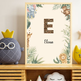 Safari Jungle Persoonlijke naam Monogram E Kinderk Poster