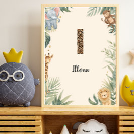 Safari Jungle Persoonlijke naam Monogram I Kinderk Poster