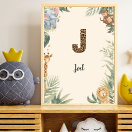 Safari Jungle Persoonlijke naam Monogram J- Kinder Poster