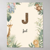 Safari Jungle Persoonlijke naam Monogram J- Kinder Poster (Voorkant)