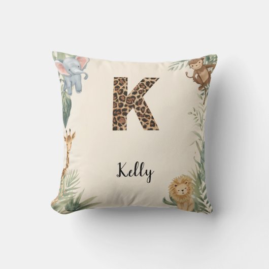 Safari Jungle Persoonlijke naam Monogram K Kinderk Kussen (Voorkant)